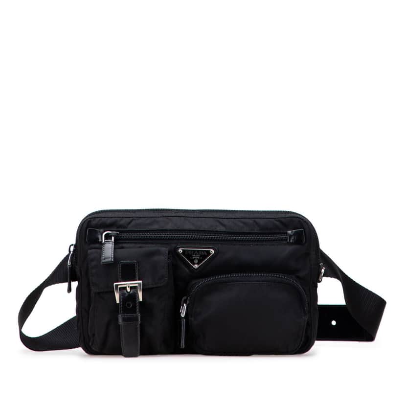 Prada Tessuto Multi Pocket Belt Bag Black Good condition - Front View