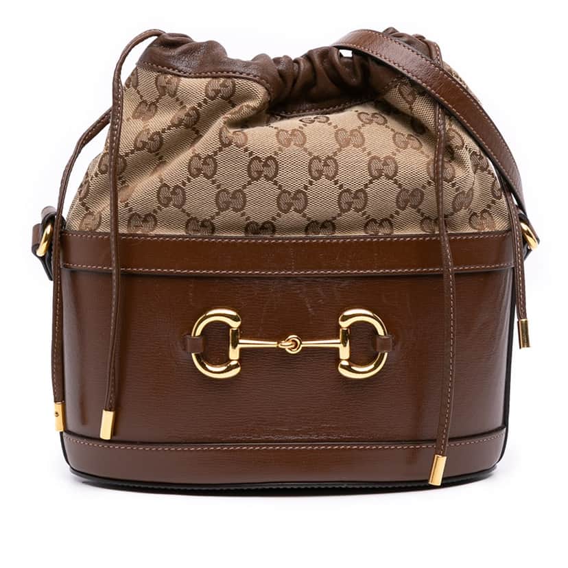 Gucci GG Canvas Horsebit 1955 Bucket Bag Brown Canvas Good condition - Front View