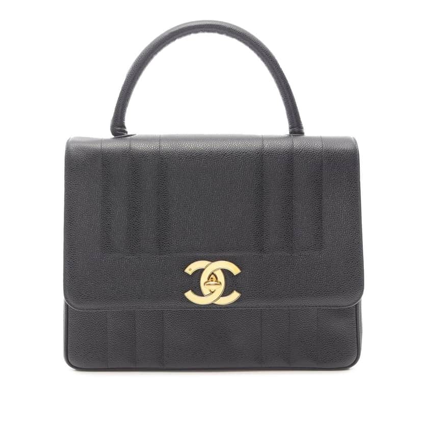 Chanel Caviar Mademoiselle Kelly Top Handle Bag Black Leather Good condition - Front View