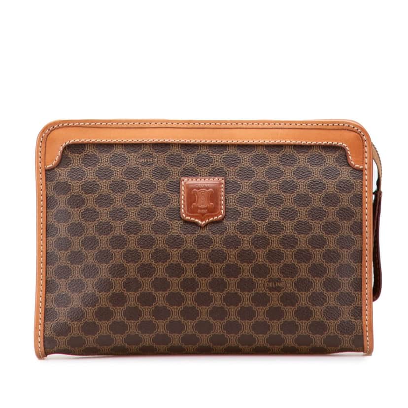 Celine Macadam Coated Canvas Clutch Brown Canvas Good condition - Front View