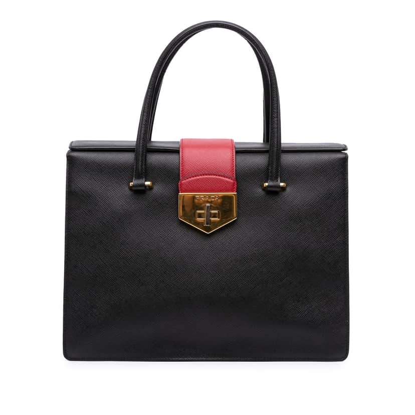 Prada Saffiano Turnlock Handbag Black Leather Good condition - Front View