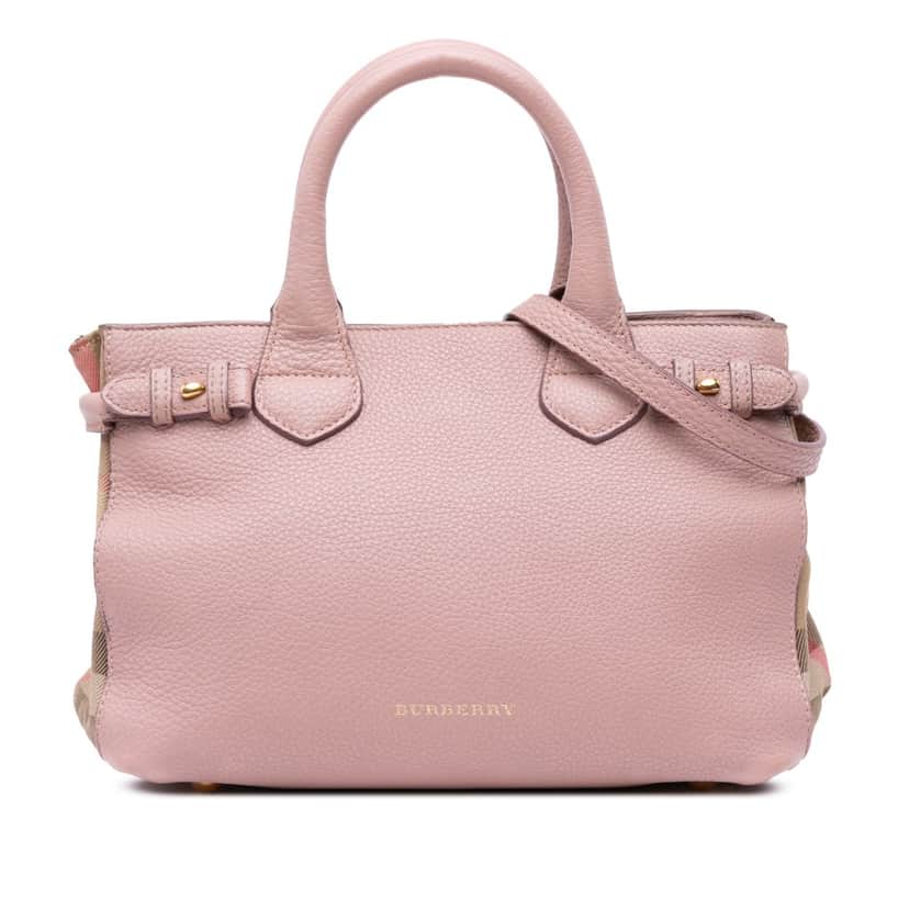 Burberry Small Calfskin and House Check Banner Bag Pink Leather Good condition - Front View