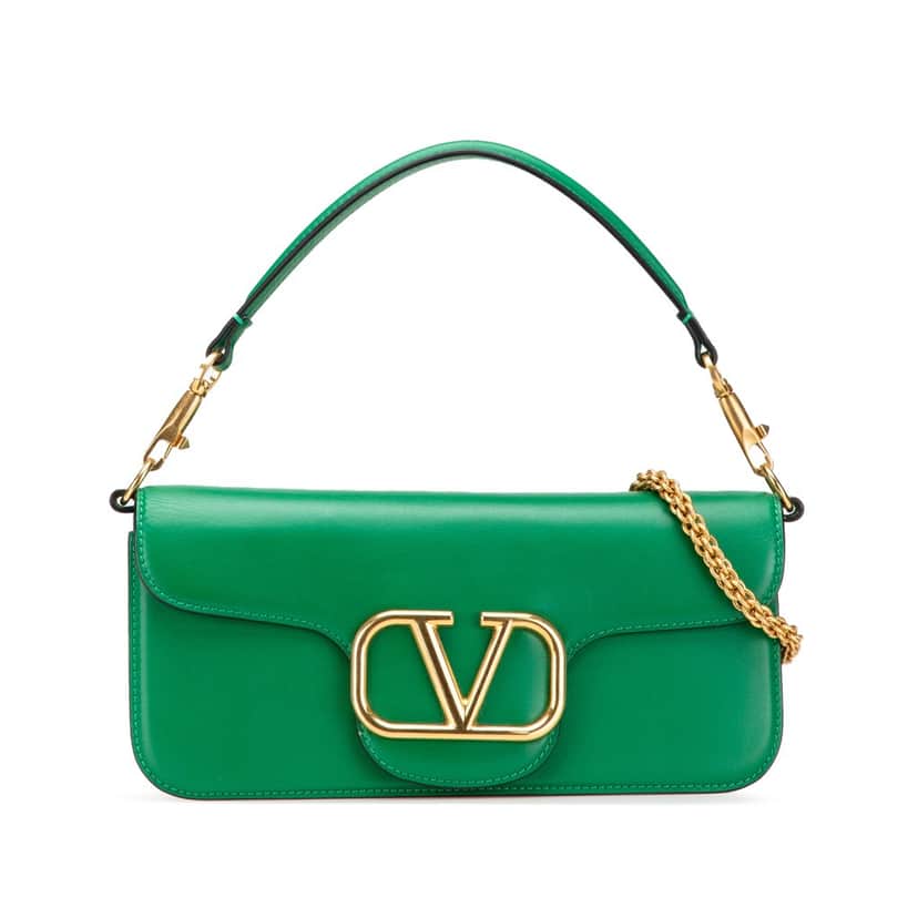 Valentino Calfskin VLogo Loco Satchel Green Leather Good condition - Front View