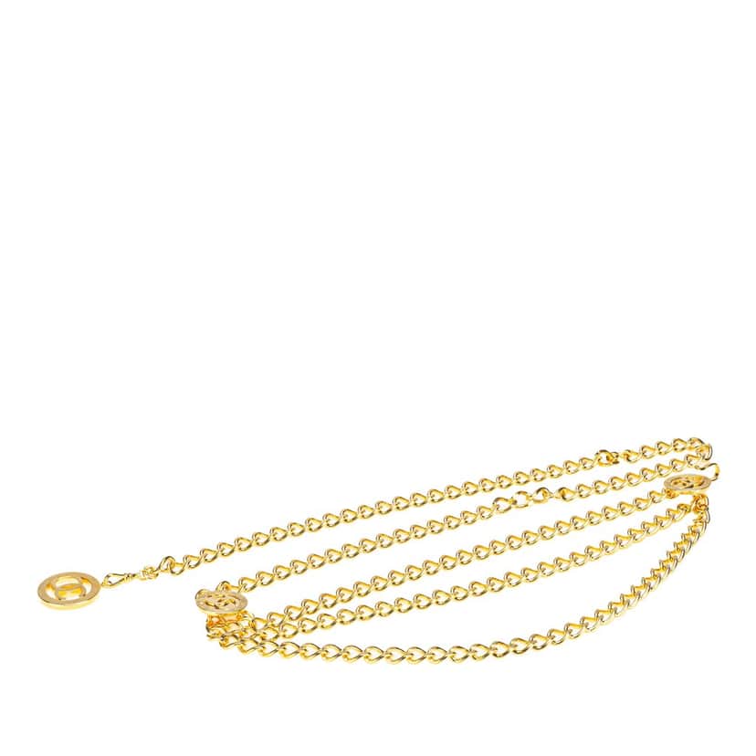 Chanel Gold Plated Round CC Triple Chain Belt Gold Metal Good condition - Front View