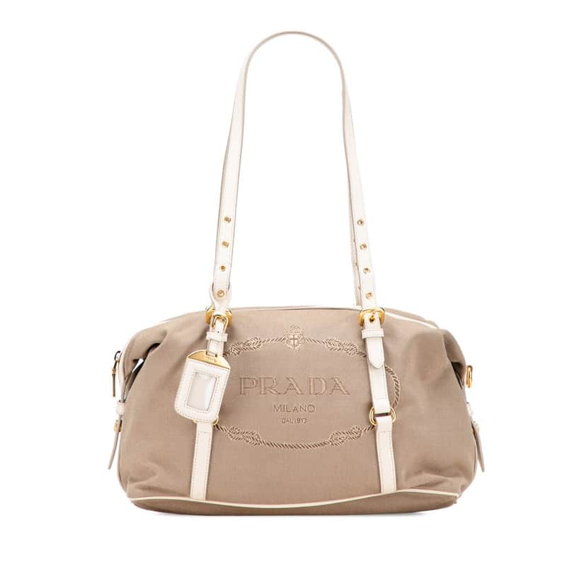 Prada Canvas Canapa Logo Shoulder Bag Brown Canvas Good condition - Front View