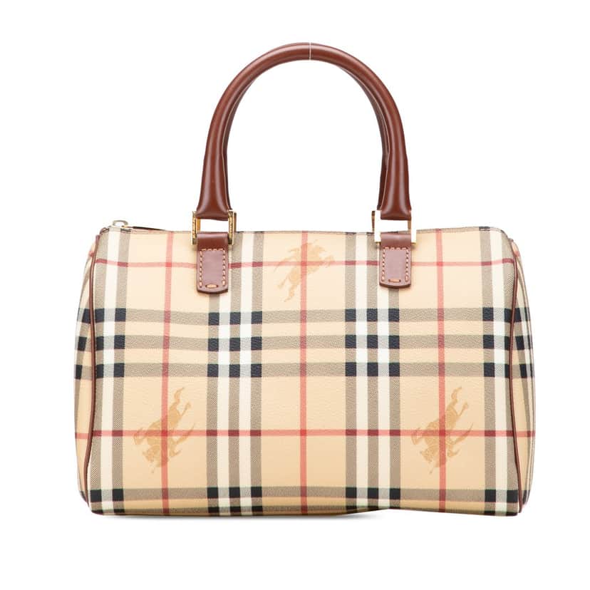Burberry Haymarket Check Coated Canvas Boston Bag Brown Canvas Good condition - Front View