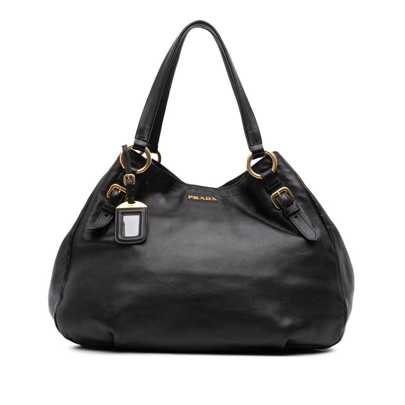 Prada Vitello Daino Side Zip Tote Black Leather Good condition - Front View
