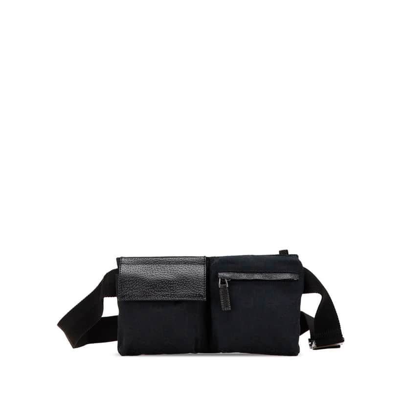 Gucci GG Canvas Double Pocket Belt Bag Black Canvas Good condition - Front View