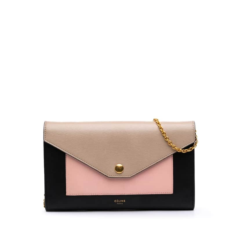 Celine Tricolor Leather Pocket Envelope Wallet On Chain Black Leather Good condition - Front View