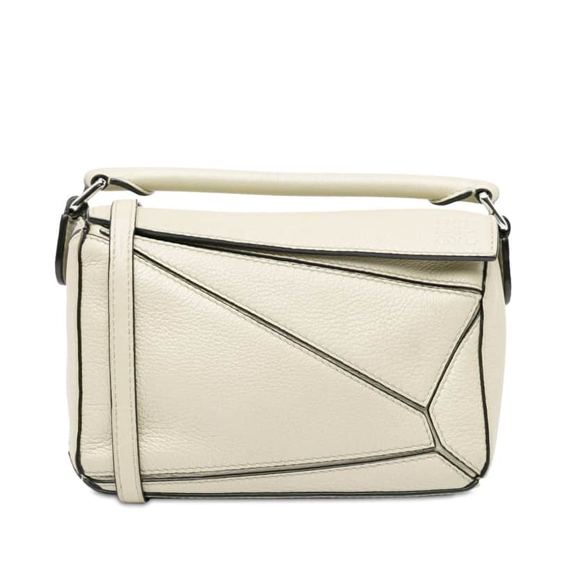 Loewe Mini Calfskin Puzzle Satchel White Leather Good condition - Front View