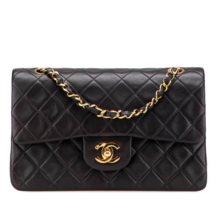 Chanel Small Classic Lambskin Double Flap Black Leather Good condition - Front View