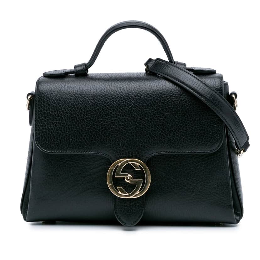 Gucci Small Dollar Calf Interlocking G Satchel Black Leather Good condition - Front View
