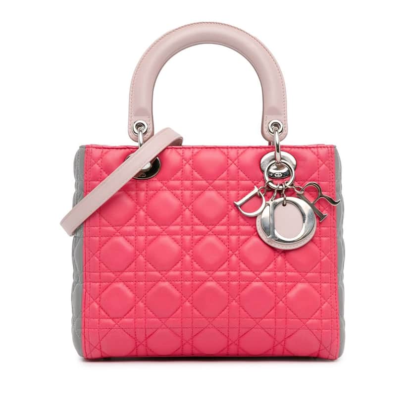Dior Medium Tricolor Lambskin Cannage Lady Dior Pink Leather Good condition - Front View