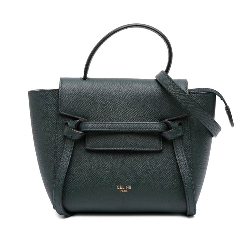 Celine Pico Grained Calfskin Belt Bag Green Leather Good condition - Front View