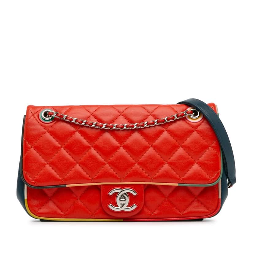 Chanel Medium Quilted Lambskin Cuba Color Flap Red Leather Good condition - Front View