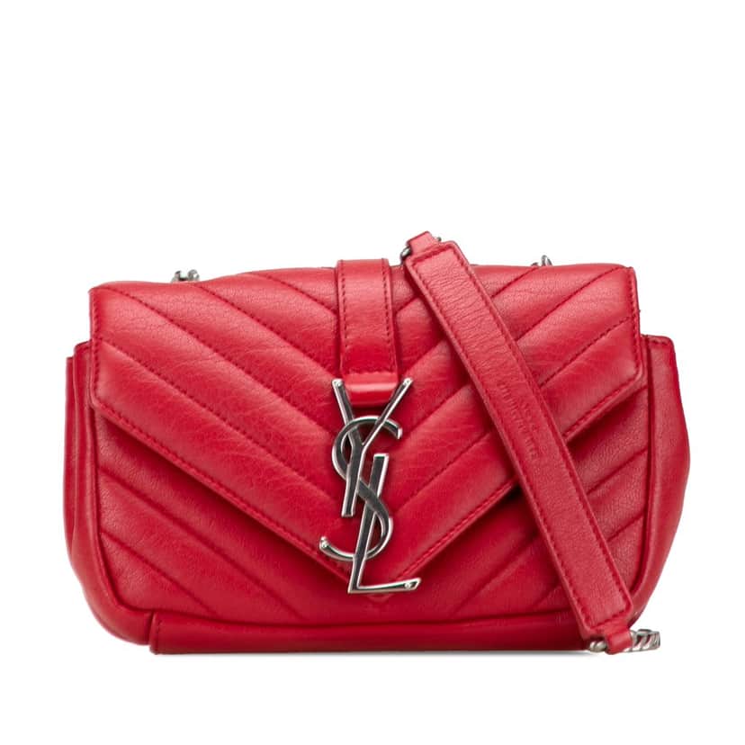 Saint Laurent Baby Sheepskin Chevron Classic Monogram Chain Bag Red Leather Good condition - Front View
