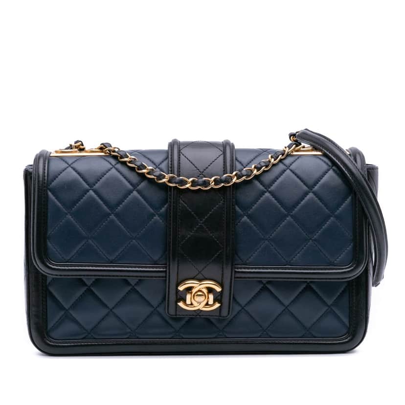 Chanel Medium Bicolor Quilted Lambskin Elegant CC Flap Blue Leather Good condition - Front View