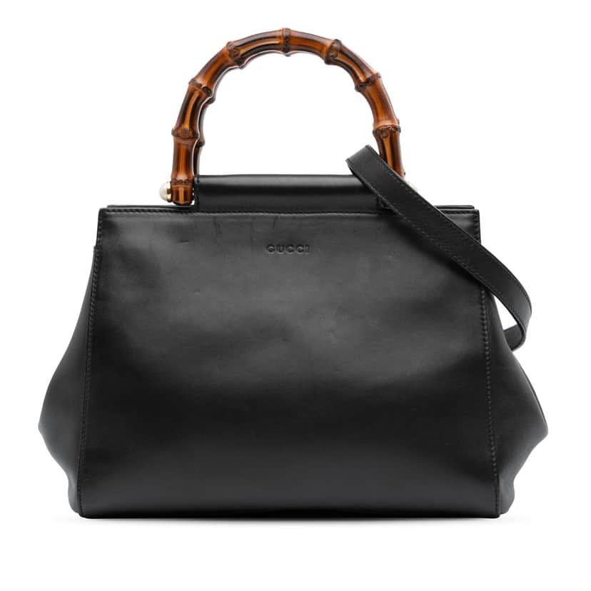 Gucci Small Leather Bamboo Nymphaea Satchel Black Leather Good condition - Front View
