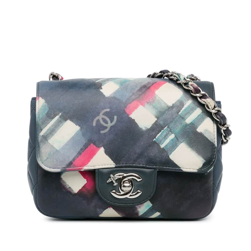 Chanel Mini Square Classic Calfskin Airline Flap Blue Leather Good condition - Front View