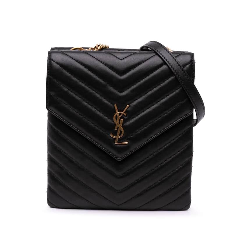 Saint Laurent Lambskin Chevron Monogram Double Flap Crossbody Black Leather Good condition - Front View