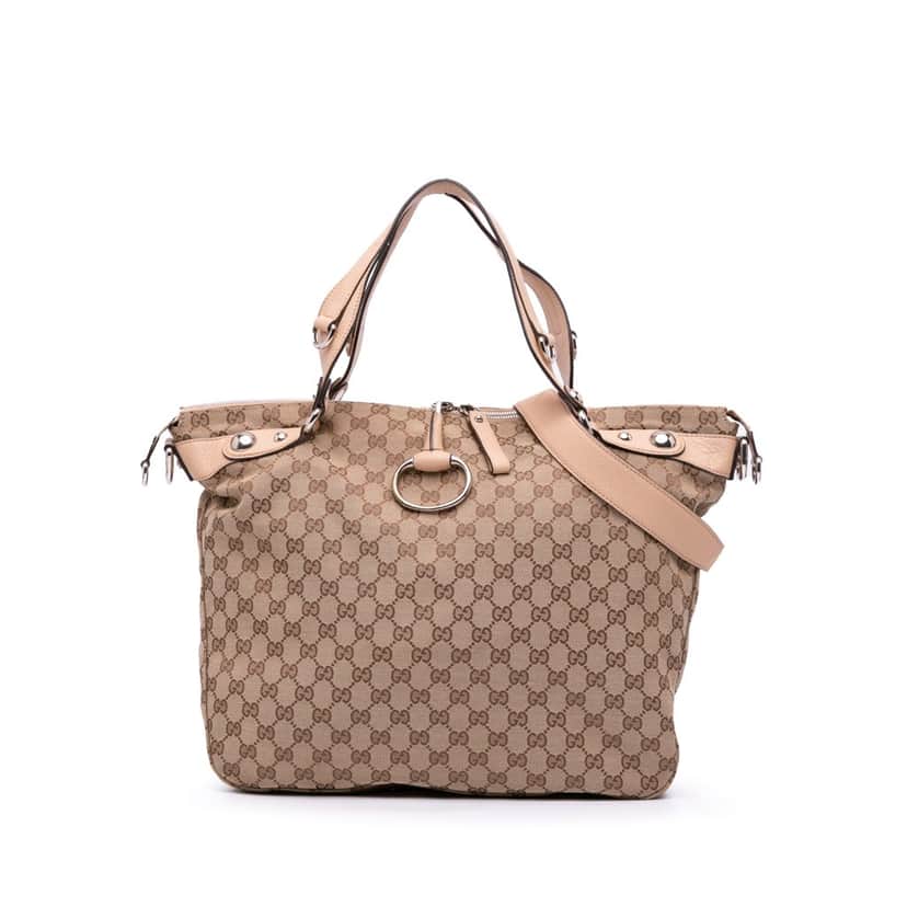 Gucci Large GG Canvas Icon Bit Satchel Brown Canvas Good condition - Front View