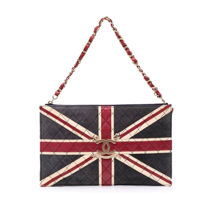 Chanel Quilted Suede Union Jack Shoulder Bag Blue Leather Good condition - Front View