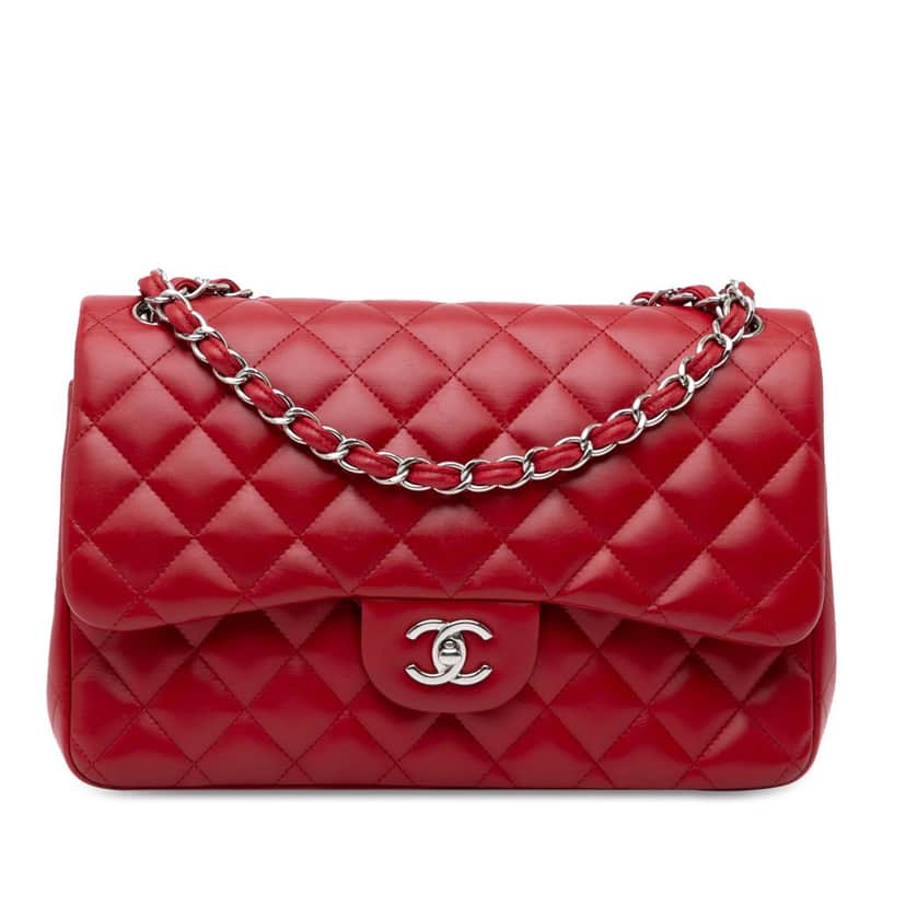 Chanel Jumbo Classic Lambskin Double Flap Red Leather Good condition - Front View