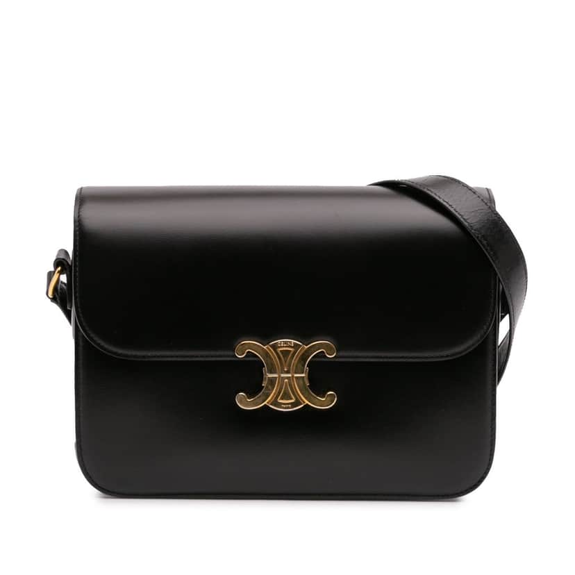 Celine Large Shiny Calfskin Triomphe Crossbody Black Leather Good condition - Front View