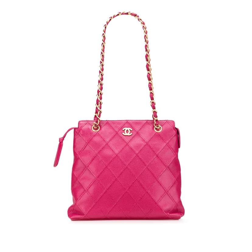 Chanel CC Quilted Caviar Chain Tote Pink Leather Good condition - Front View