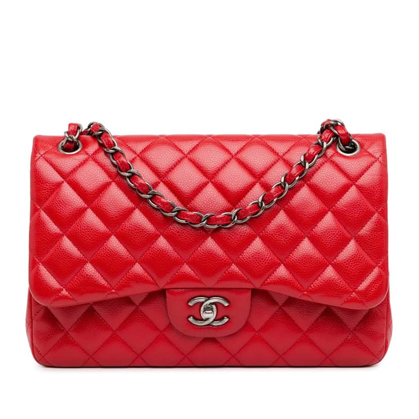 Chanel Jumbo Classic Caviar Double Flap Red Leather Good condition - Front View