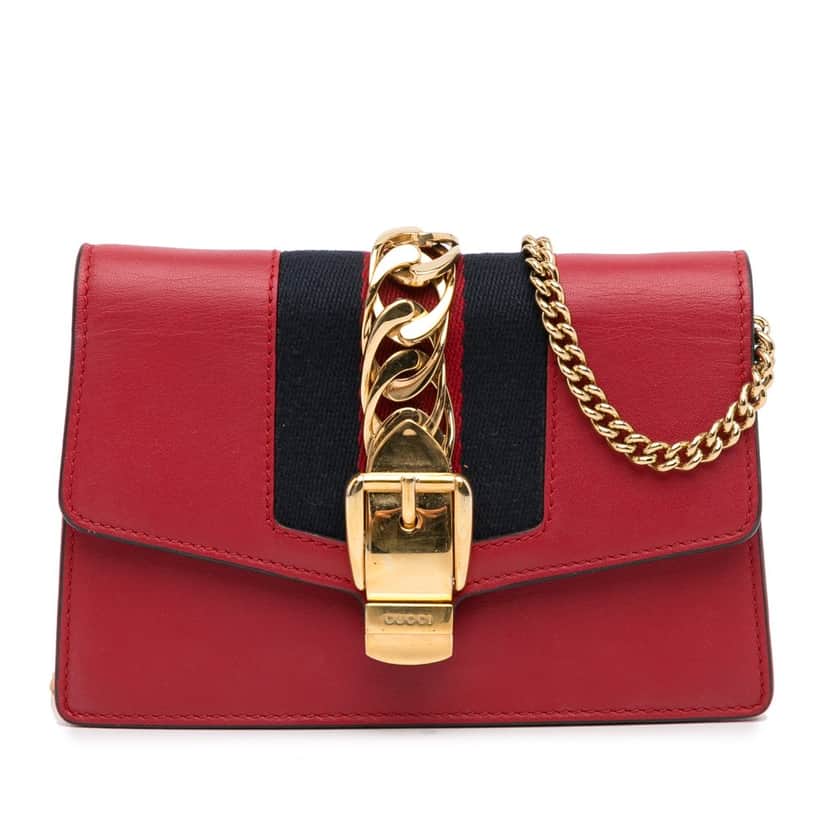 Gucci Super Mini Sylvie Chain Bag Red Leather Good condition - Front View