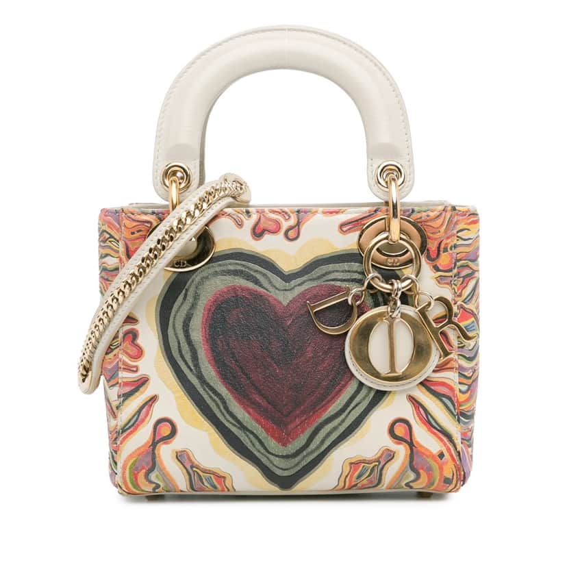 Dior Limited Edition Mini Calfskin Lady DiorAmour Lady Dior White Leather Very good condition - Front View