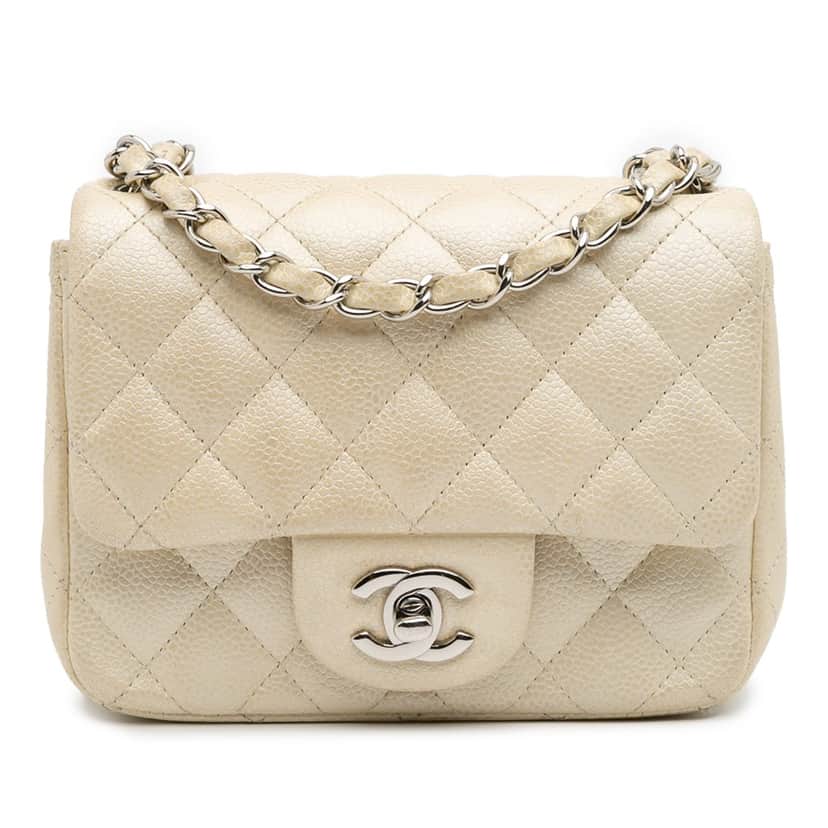 Chanel Mini Square Classic Caviar Single Flap Gold Leather Very good condition - Front View
