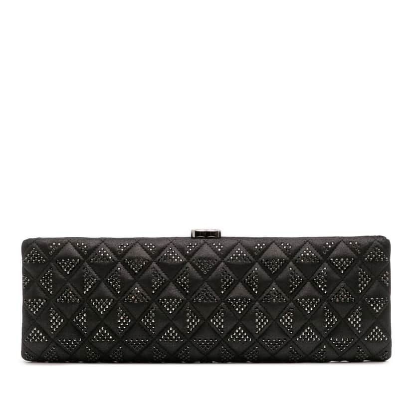 Chanel CC Quilted Iridescent Lambskin Crystal Long Clutch Black Leather Good condition - Front View