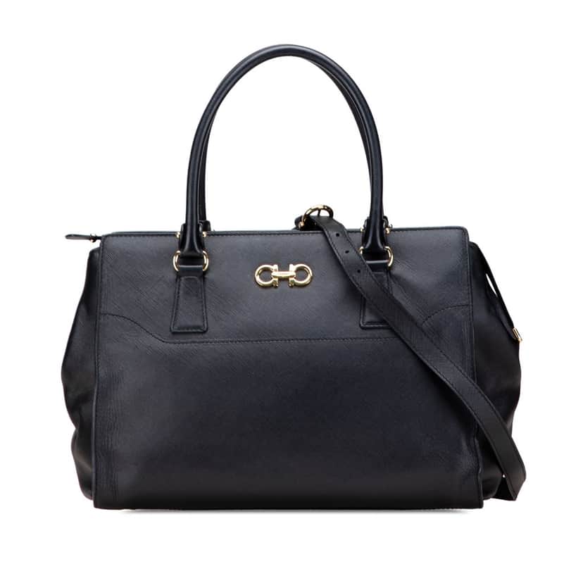 Salvatore Ferragamo Leather Gancini Satchel Black Leather Good condition - Front View