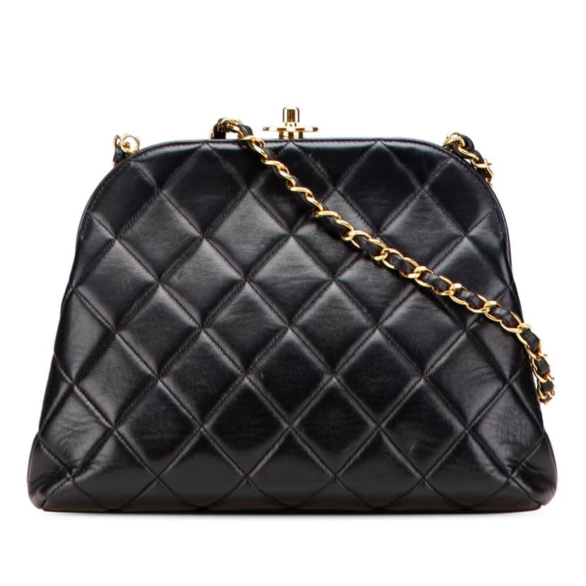 Chanel Quilted Lambskin Frame Chain Crossbody Black Leather Good condition - Front View