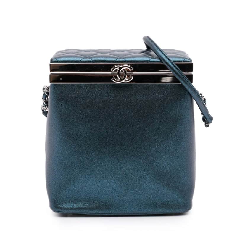 Chanel CC Metallic Calfskin Vanity Case Blue Leather Good condition - Front View
