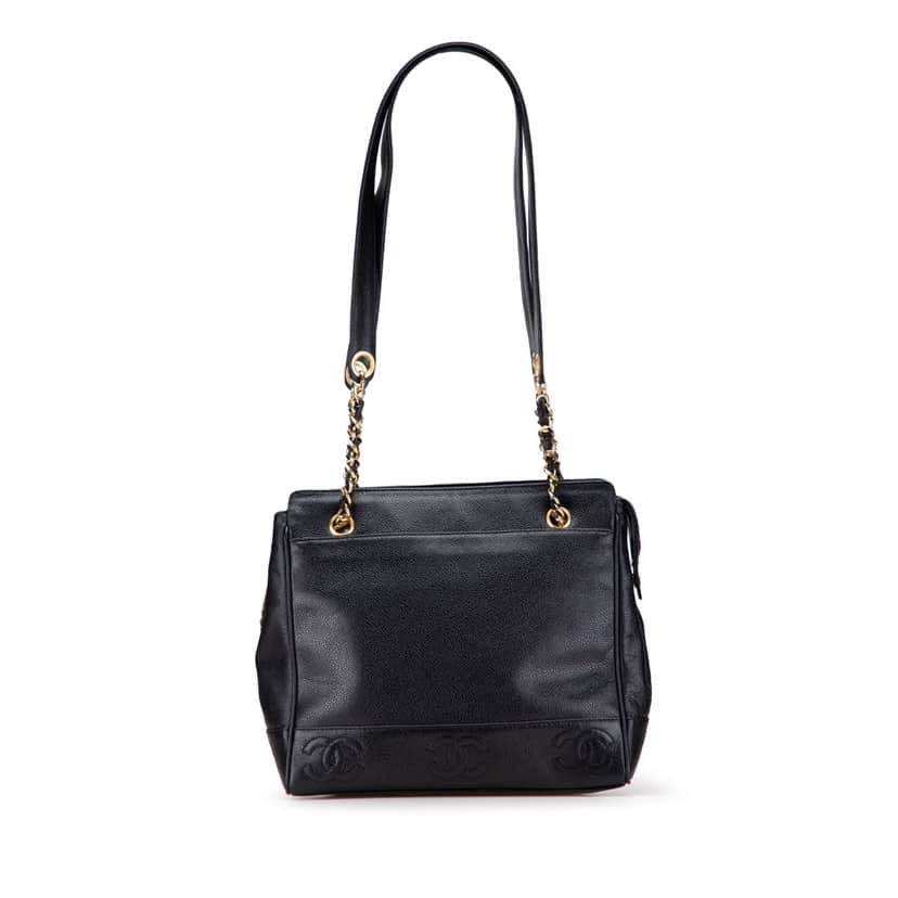 Chanel Triple CC Caviar Shoulder Bag Black Leather Good condition - Front View