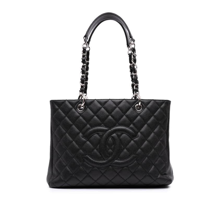 Chanel Caviar Grand Shopping Tote Black Leather Good condition - Front View
