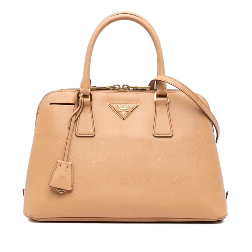 Prada Medium Saffiano Lux Promenade Satchel Brown Leather Good condition - Front View