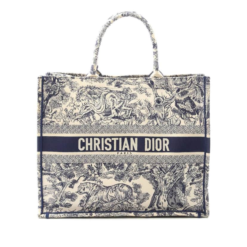 Dior Large Canvas Embroidered Dioriviera Toile De Jouy Book Tote Blue Canvas Good condition - Front View