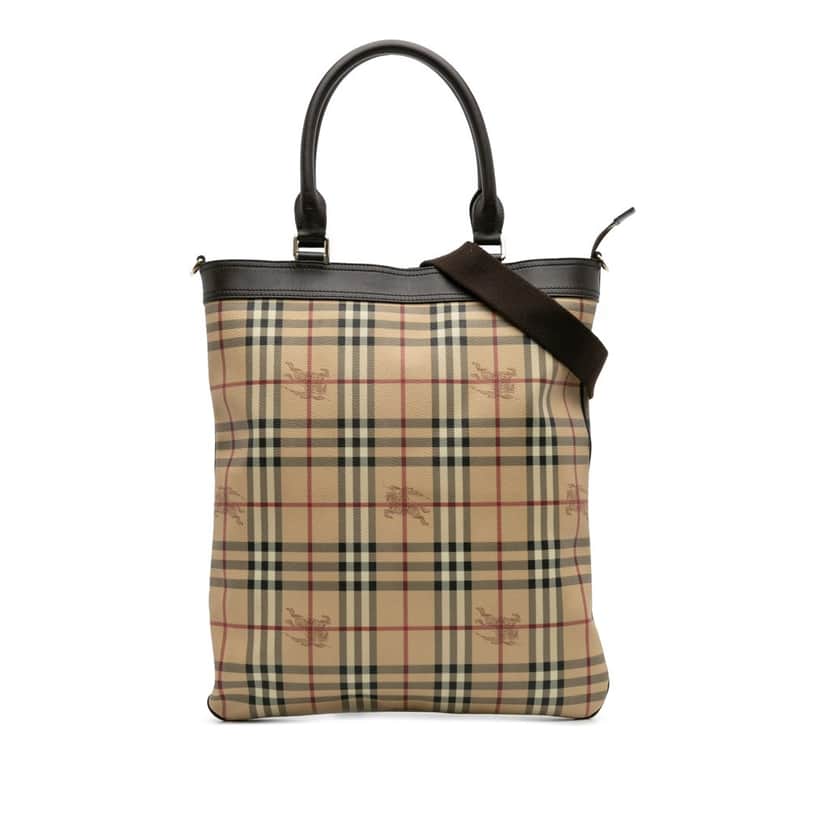 Burberry Haymarket Check Coated Canvas Tote Brown Canvas Good condition - Front View