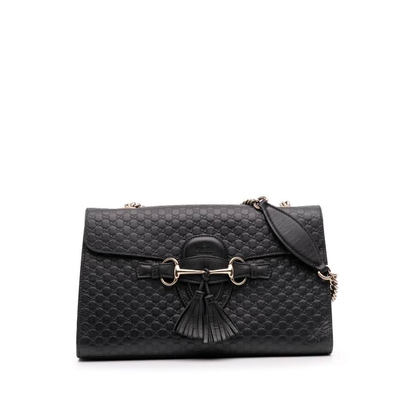 Gucci Medium Microguccissima Emily Shoulder Bag Black Leather Good condition - Front View