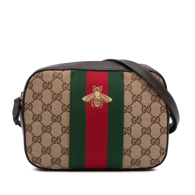 Gucci GG Canvas Webby Bee Camera Bag Brown Canvas Good condition - Front View