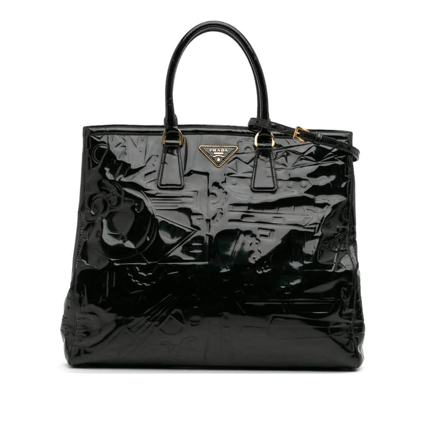 Prada Embossed Patent Satchel Black Leather Good condition - Front View