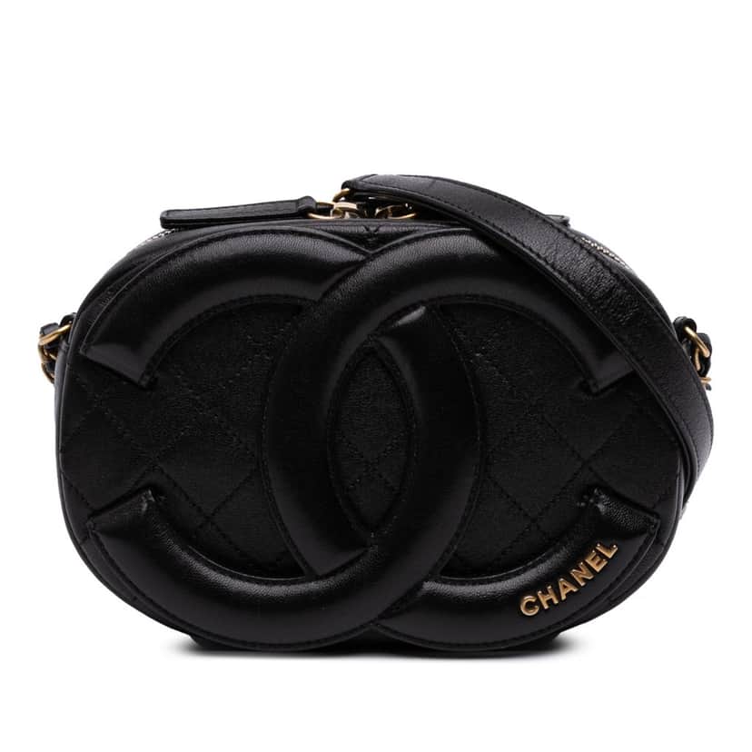 Chanel CC Quilted Lambskin Coco Midnight Camera Bag Black Leather Good condition - Front View