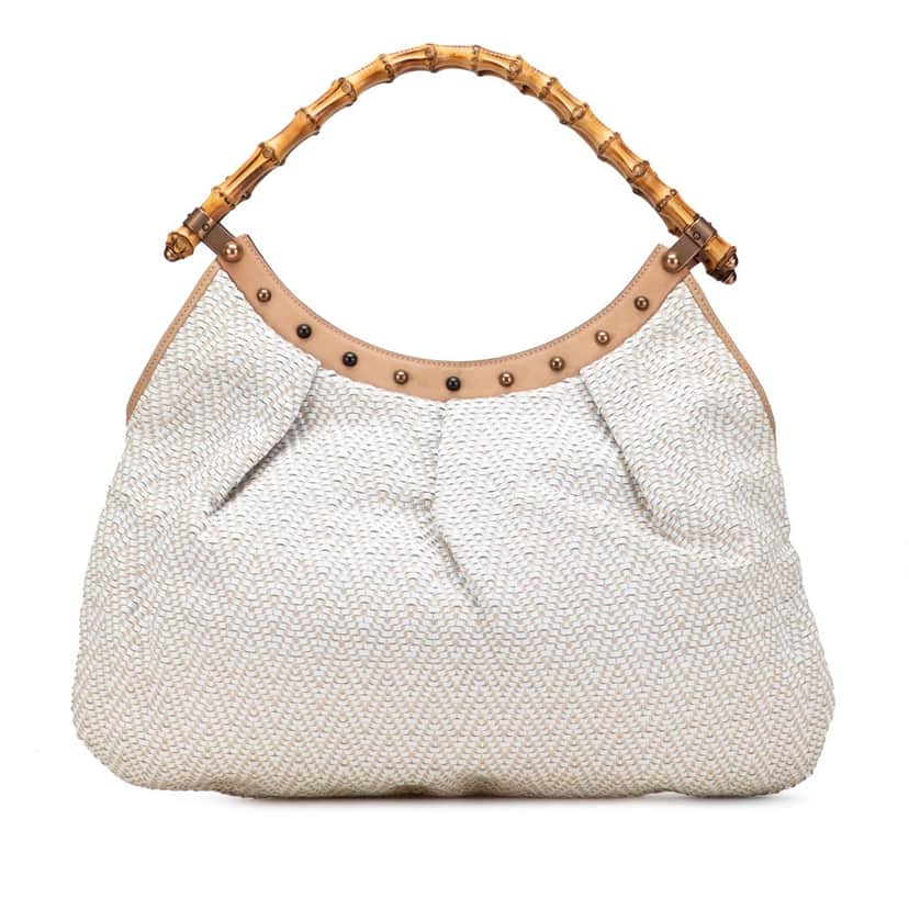Gucci Woven Leather Bamboo Studded Hobo White Leather Good condition - Front View
