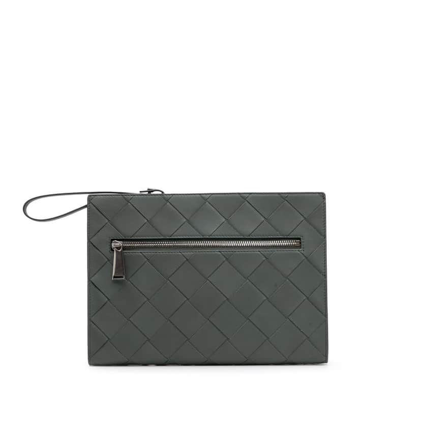 Bottega Veneta Nappa Maxi Intrecciato Clutch Green Leather Good condition - Front View