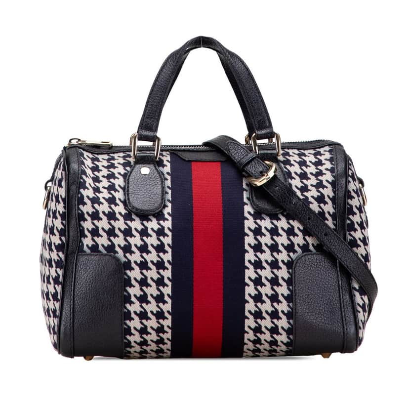 Gucci Cotton Seventies Web Boston Bag Grey Cotton Good condition - Front View