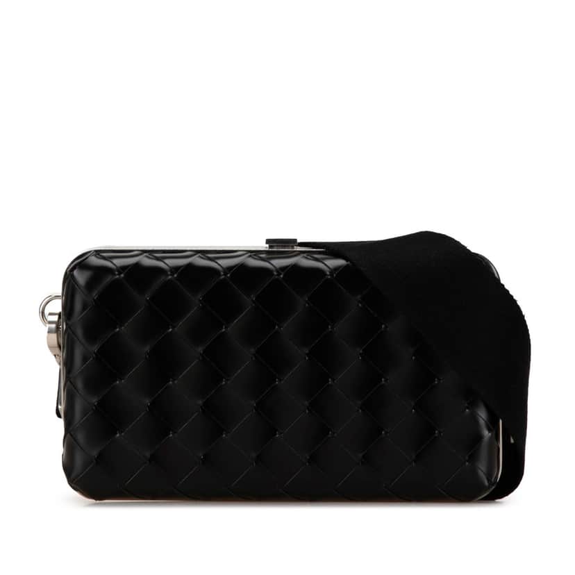 Bottega Veneta Spazzolato Intrecciato Box Messenger Bag Black Leather Good condition - Front View